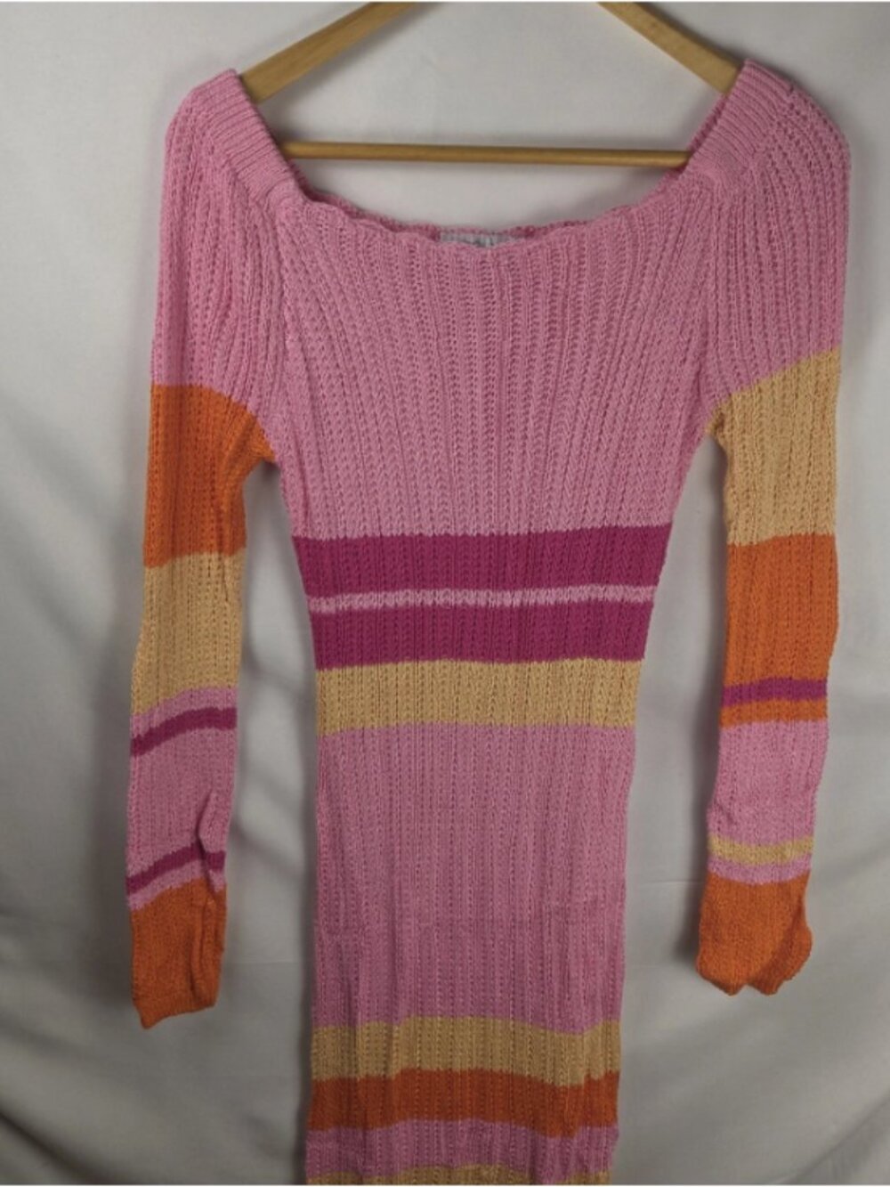 Ms. Bling Floor Length Long Sleeve Knit Womens Dress Size M Pink Orange Yellow